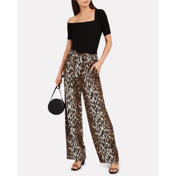 L'AGENCE FEMALE BOBBY LEOPARD SILK PAPERBAG PANTS COCOA SIZE S/P SILK
